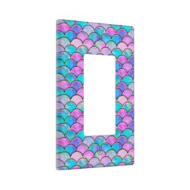 Fish Mermaid Scales Single Rocker Light Switch Cover Decorative Pink Purple 1 Gang Wall Plate Face Plates for Electrical Outlets Socket Cover Switchplate for Girls Bedroom Bathroom Nursery Decor