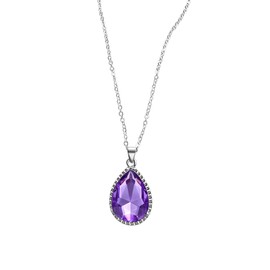 Princess Sofia the First Purple Teardrop Crystal Royal Amulet Rhinestone Silver Tone Pendant Necklace