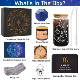 Virgo Birthday Gifts for Women - Zodiac Gifts Set for Mom - Astrological Birthday Basket for Woman Friend - Constellation Self Care Package for Aunt, Wife, Coworker, Boss Lady