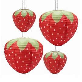 Pack of 4 Strawberry Lanterns, Paper Lanterns, Strawberries, Birthday Decorations, Fruit Party, Children's Birthday Decoration, Red (2 x 20 cm, 2 x 30 cm)