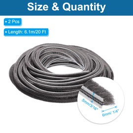 PATIKIL Brush Weather Stripping, 3/16" x 1/4" x 20 Ft Card-Slot Seal Strip Door Brush Stripping Non-Adhesive for Sliding Sash Door Window Wardrobe Seal