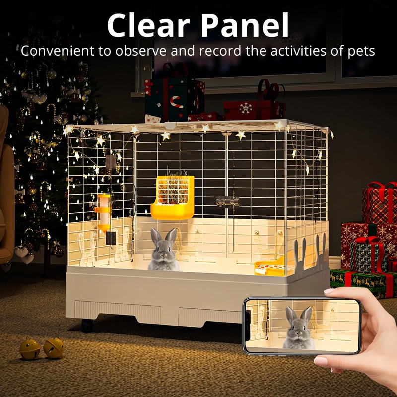 Oneluck Deluxe Rolling Bunny Hutch with Urine Guard,Small Rabbit Cage