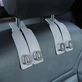 Car Headrest Hooks 2 Pack - Universal Premium Leather and Zinc Alloy - Alloy Car Seat Back Storage Hook for Purses Handbags Cloth Drink - Durable Car Accessories for Women Men (BH09-Grey-Black)