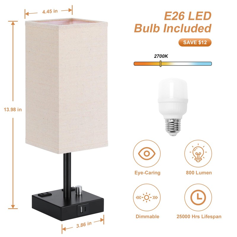 aooshine Fully Dimmable Nightstand Lamps Set of 2 - Table