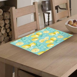 Beabes Lemon Dish Drying Mat,Yellow Lemon Teal Background Drying Mat for Kitchen Counter 18x24 Inches Quick Drying Foldable Mat