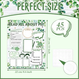 Pajean 45 Pcs All About Me Poster Star Student DIY Color Unframed Poster Supplies for Kindergarten, Elementary School Kids to Display Themselves with Pride (Eucalyptus)