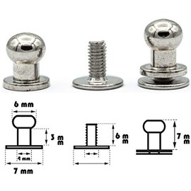 My Belt 4 Piece Head Rivets with Screw Cap 6 mm / Mushroom Head Rivets Silver Button Rivets for Screwing On Hatchet Pocket Button
