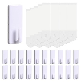 Gancho para colgar sin daños, 20 ganchos con 20 tiras adhesivas, 1 gancho sostiene 2 lb, gancho de pared extraíble para colgar llaves, toallas, ganchos de utilidad para organización de oficina, cocina
