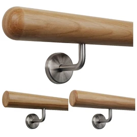 TIBU Handrail Wooden Oak Diameter 50 mm Railing Stairs 0.3 m - 5 m, Length 30 cm and End Hemisphere Milled