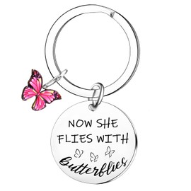 Nfyxcaz Sympathy Gift Remembrance Gifts Memorial Keyring for Women Memorial Gifts for Loss of Mum Grandma Sister Daughter Friends Now She Flies with Butterflies