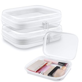 LSGCQ Clear Hard Shell Zipper Case 3 PCS Clear Cosmetic Make up Bag Waterproof Travel Toiletry Bag for Women, Hard Plastic Zipper Pouches Portable Travel Storage Organizer Bins (White, 5"x3"x2")