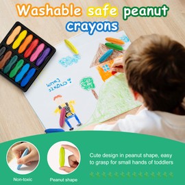 Obidodi Toddler Crayons for Kids, 12 Colors Non-Toxic Peanut Crayons Ages 2-4, Easy to Hold, Washable Safe Baby Crayons for Children