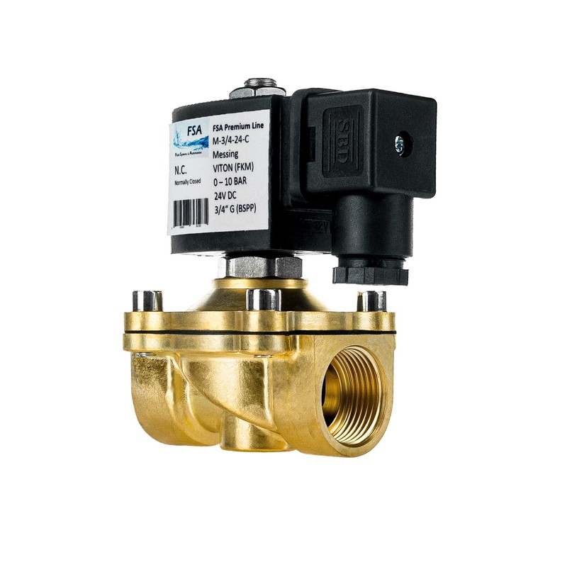 FSA Viton Solenoid Valve Brass 3/4 Inch 24V DC 0-10