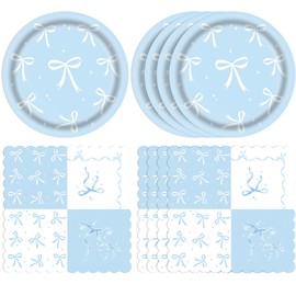 Actoridae Light Blue Bow Birthday Party Decorations – Includes Blue Paper Plates and Napkins, Charming Light Blue Party Decorations for 20 Guests
