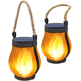 Idealife Solar Outdoor Lanterns with Realistic Flickering Flame,2 Pack