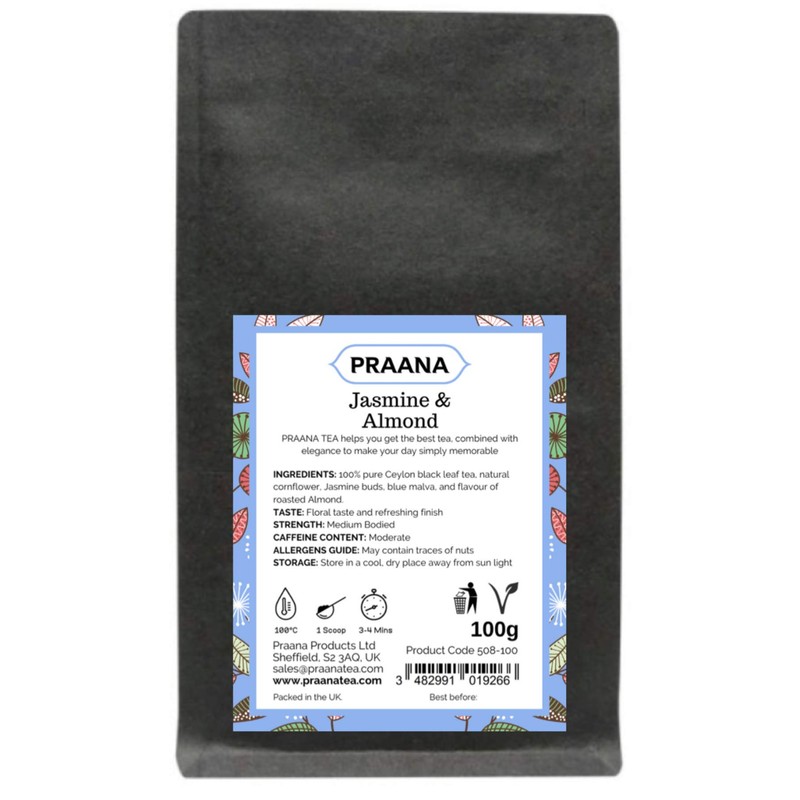PRAANA TEA Black Loose Tea with Jasmine Buds and Almond,