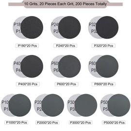 SIQUK Pack of 200 Sanding Discs Velcro 25 mm Wet Dry Sandpaper Sanding Pads Grit 180-5000 Sanding Sheets Sandpaper Round for Car Polishing Wood Metal