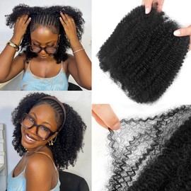 16 INCH Afro Kinkys Curly Human Hair Bulk For Twist 2 Bundles Afro Kinkys Bulk Human Hair For Mini Twist Hair Bulk Human Braiding Hair For Micro Locs Extensions Natural Black (16inchs 1B, 2 Bundles)