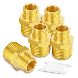 TAILONZ PNEUMATIC 5pcs Brass Pipe Fitting Reducer Hex Nipple 3/8 Inch Male Pipe x 1/2 Inch Male Pipe