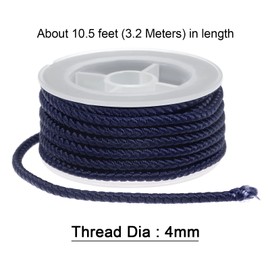 HARFINGTON Nylon Thread Twine Beading Cord 4mm Extra-Strong Braided Nylon Crafting String for Bracelets Jewelry Making DIY Crafts 3.2M/10.5 Feet, Dark Blue