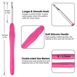 Totofy Crochet Hook 3.5 mm, Ergonomic Crochet Hooks with Soft Handles, Crochet Hook for Beginners and Experienced Crochet Lovers