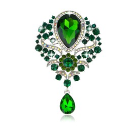 YARIEW Green Brooches for Women Silver Plated Vintage Rhinestone Brooch Pins for Women Flower Brooch for Business Bouquet St Patrick's Day Holiday Christmas Gift