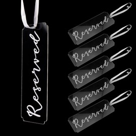 Woogim 6 Pcs Acrylic Tag Reserved Sign Hanging with Ribbon Seating Signs for Wedding & Restaurant & Outdoor Dining (Clear)