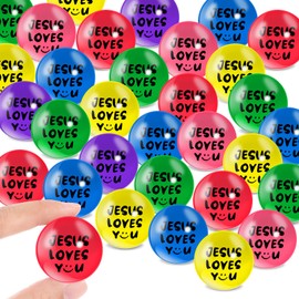 Syhood 100 Pcs Jesus Loves You Bouncy Balls Bulk Christmas Christian Party Favors 1.25" Bouncing Stress Balls Small Rubber Balls for Boys Girls Easter Party Church Class Prizes