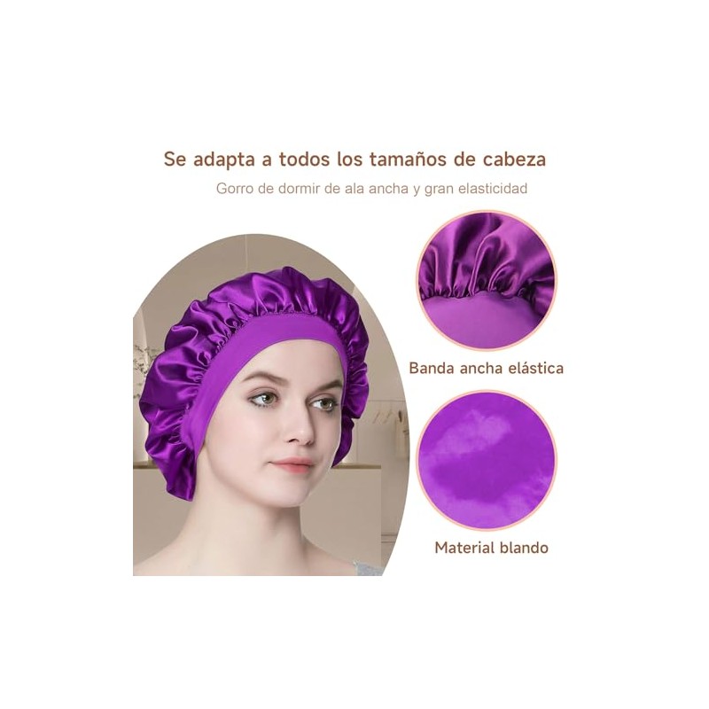 4 Piezas Gorro de Seda y Satén para Cabello Rizado,