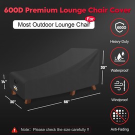 Zettum Outdoor Seating Cover - Waterproof Patio Chaise Cover, 600D Heavy Duty Fade-Resistant For Pool, Lawn Furniture - 68 x 30 x 30 Inch