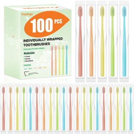 Cepillos de Dientes Desechables, 100 Piezas, Cerdas Suaves, Envueltos Individualmente, Ideal para Viajes, Hotel, Invitados (100 Count)