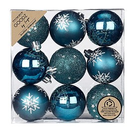 Inge-glas Christmas Baubles Decorated Baubles Plastic 6 cm Set of 9 Turquoise Petrol Emerald