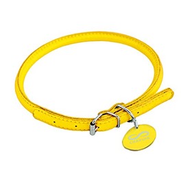 CHAPUIS SELLERIE Glamour Adjustable Round Leather Dog Cat Collar Diameter 8mm Length 20-25cm Small Yellow