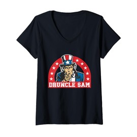 Womens Druncle Sam Funny Uncle Sam USA American 4th of July Hat V-Neck T-Shirt