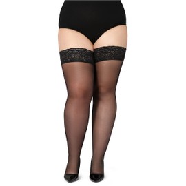 Bellivalini Women's Hold-Up Stockings with Lace Plus Size 40 DEN BLV-1127, black