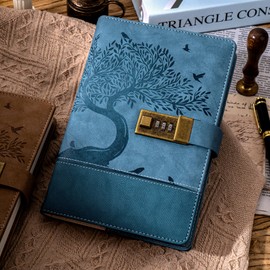 MINICAGIE Vintage Diary with Lock for Women Girls 256 Pages Leather Password Journal with Lock A5 Locking Journals for Writing Note Taking Boys Men, 5.9x 8.3 in, Blue