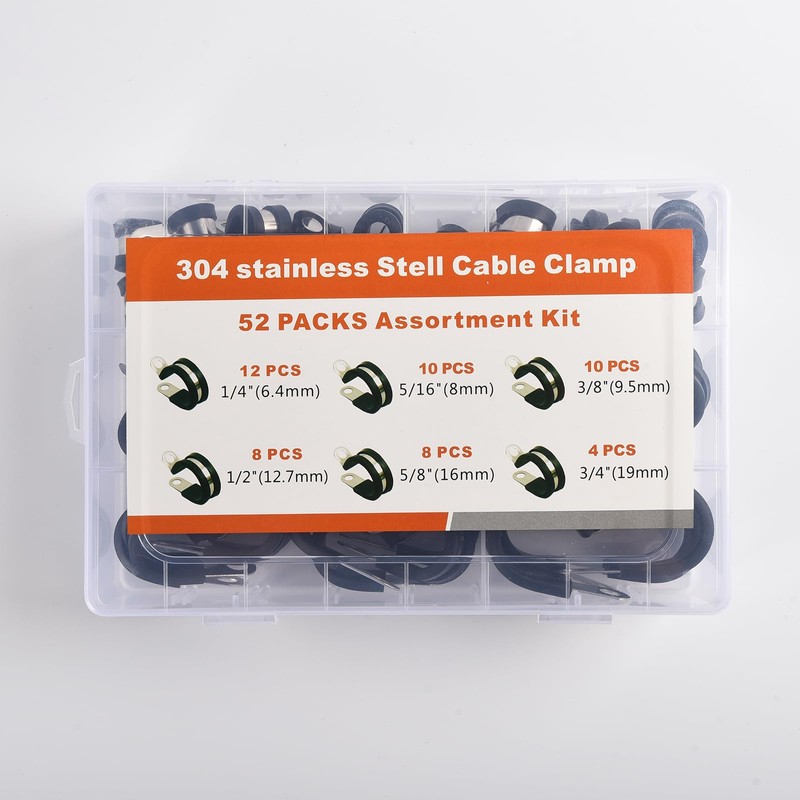 52PCS Rubber Lined P Clips, Stainless Steel Rubber Hose Pipe