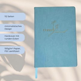 booked memories Travel Diary for 90 Days of Travel - Travel Journal to Design Yourself - with World Map and Sticker Sheet (Light Blue)