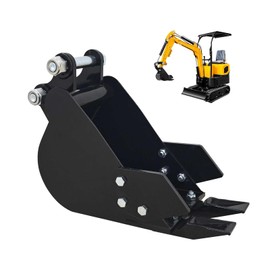 200mm Narrow Digging Bucket for Mini Excavators Attachments，Hole Diameter 0.98in, Span 3.54in, Bucket Metal Trenching Digger with Metal Teeth