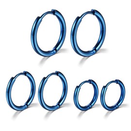 Surgical Stainless Steel Hoop Earrings 8mm/10mm/12mm Small Huggie Hoop Earrings for Women and Men (H: Blue (Diameter 8mm/10mm/12mm),3 Pairs)