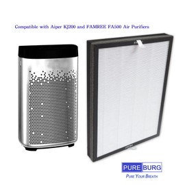 PUREBURG Replacement Filters Compatible with Aiper KJ200 & FAMREE FA500 Air Purifiers,2-Pack H13 HEPA Activated Carbon 2-in-1 3-Stage Filtration Air Clean