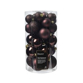 30 brown christmas baubles - black truffle baubles christmas decorations - christmas tree hanging ornament - 40mm 50mm 60mm baubles - glitter matt shiny set.