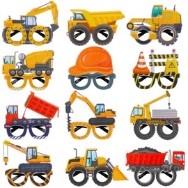 Waenerec Construction Party Favors 12PCS Construction Party Glasses with Tractor Excavator Dump Truck Plastic Construction Toys Gift for Kids Toddlers Construction Birthday Party Decorations Supplies