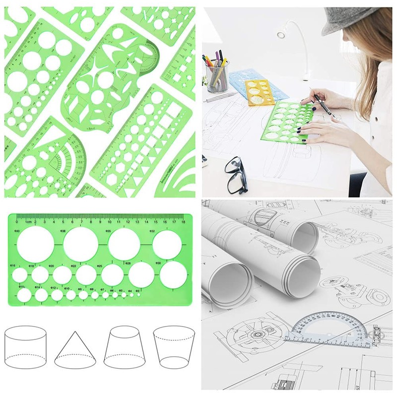 15Pcs Geometric Stencils Drawing Templates,Drawing Stencils Drafting Tools with Geometry