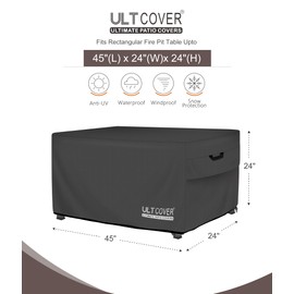 ULTCOVER Rectangular Gas Fire Pit Table Cover 45x24 inch Waterproof Heavy Duty Firepit Cover, Black