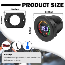 Volt Meter 12 Volt with LED Digital Display Panel,12V DC Battery Voltage Meter with Mounting Plate & Cables for Voltage Monitoring,Universal Voltages Gauge Car Accessories