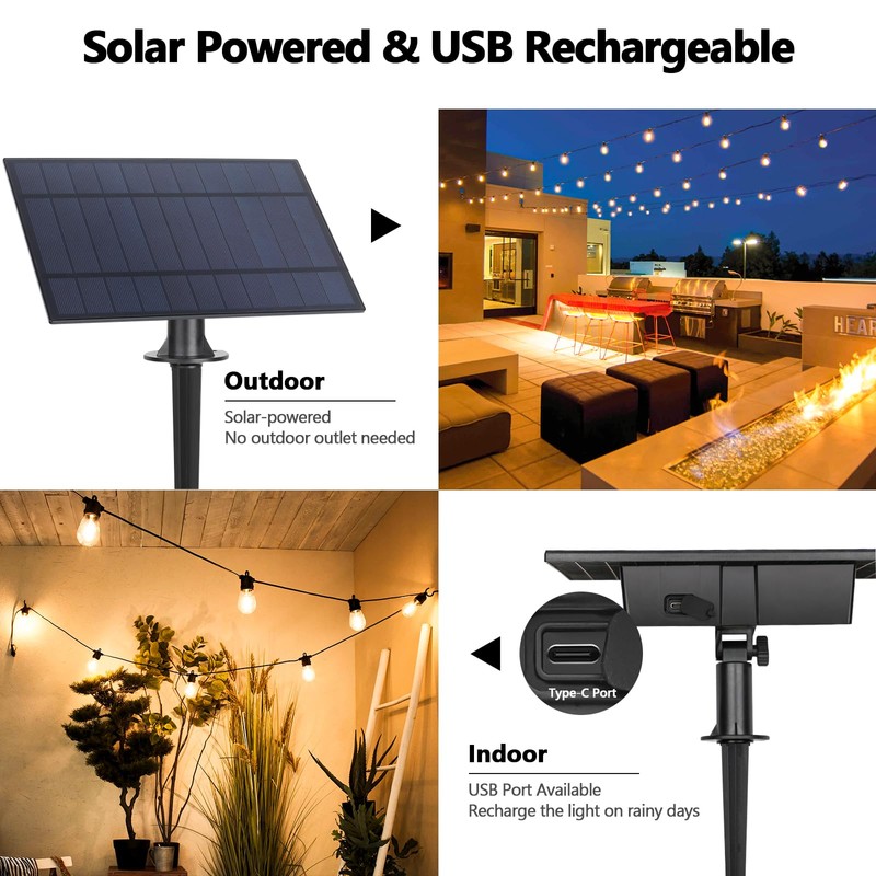 BesLowe 48FT S14 Solar String Lights Outdoor with Remote Controller,