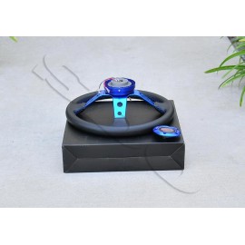 SuperDigitalOutlet 350mm/13.5" Blue Spoke PVC Leather Deep Dish Steering Wheel + Quick Release Kit