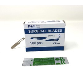 Disposable Surgical Scalpel Blades Sterile Sizes 10 10A 11 12 14 15 16 18 21 22 36 High Grade Carbon Steel 2.1% 10xx Individually Foil Wrapped by P&P Medical Surgical Box of 100 (16)