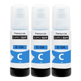 Supply Guy Ink Compatible with Epson 104 Cyan for EcoTank ET-2710 ET-2711 ET-2712 ET-2714 ET-2715 ET-2720 ET-2721 ET-2726 ET-2810 ET-2815 ET-2820 ET-2820 ET-2822 1 ET-2 1825 ET-2826 ET-4700 ET-4800 (3
